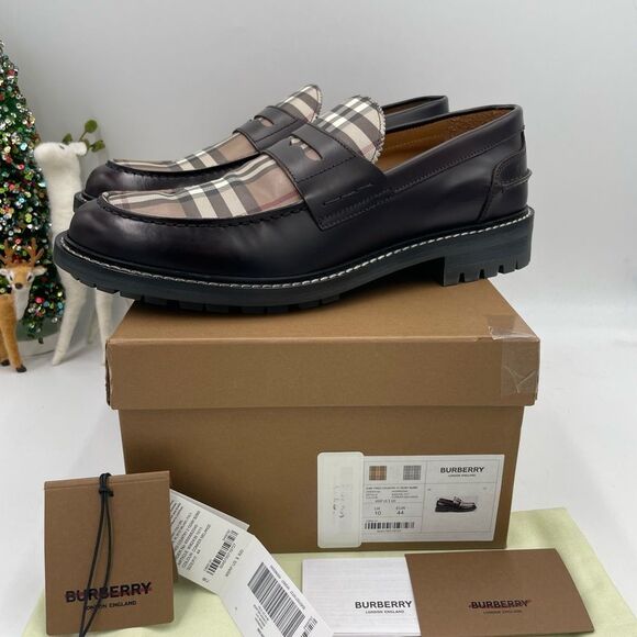 Men’s Burberry vintage check black penny loafer size 44 made in Italy - Picture 1 of 7